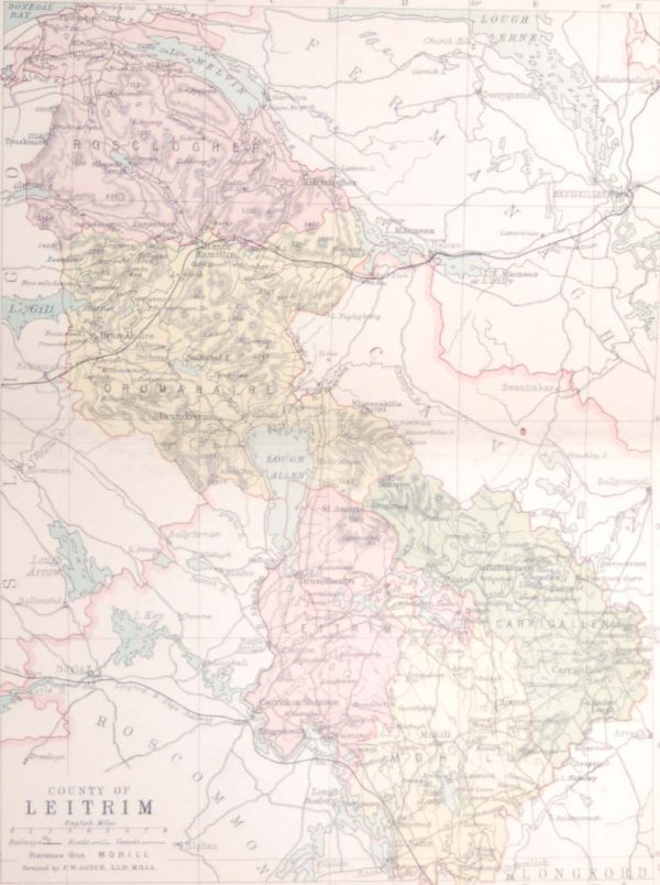 1881 Antique Colour Map of The County of Leitrim printed by George Philips, with the map constructed by John Bartholomew and edited by P. W. Joyce.