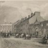 Original antique print from 1832 of The Green Linen Market and Commercial Buildings, Donegal Street Belfast, County Antrim, Ireland.  The print was engraved by W Miller and is after a drawing by T M Baynes.