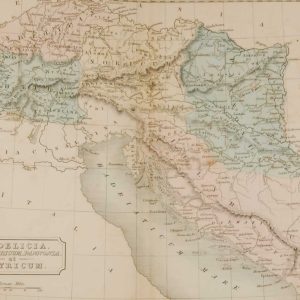 1851 antique map of the Roman provenance of  Vindelicia et Illyricum which is an area that now is spread across a number of countries including, Germany, Switzerland and Croatia.