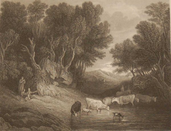 The Watering Place, antique print, Victorian, an engraving from circa 1880 after the original painting by Thomas Gainsborough.
