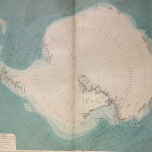 Large vintage map from 1922 titled South Polar Region. The map shows the South Pole, mapping pack ice from the time also.