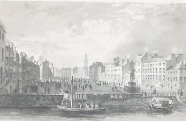 Antique print from 1832 of the Grand Parade, Cork, Ireland.  The print was engraved by Henry Winkles and is after a drawing by William Bartlett.