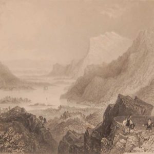 1841 Antique print a steel engraving of the Approach to Killarney from the Kenmare Road, County Kerry, Ireland . The print was engraved by R Brandard and is after a drawing by William Bartlett.