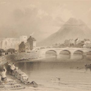 1841 Antique Steel engraving of Ballina, County Mayo, Ireland. The print was engraved by H Griffiths and is after a drawing by William Bartlett.