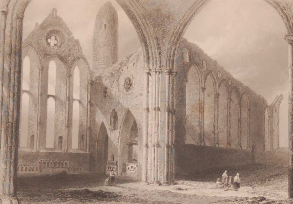 1841 Antique print a steel engraving of the Interior of Cashel Abbey, County Tipperary, Ireland . The print was engraved by E J Roberts and is after a drawing by William Bartlett.