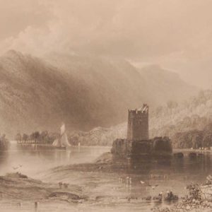 1841 Antique print a steel engraving of Narrow Water Castle, County Down, Ireland, engraved by C Cousen and is after a drawing by William Bartlett.