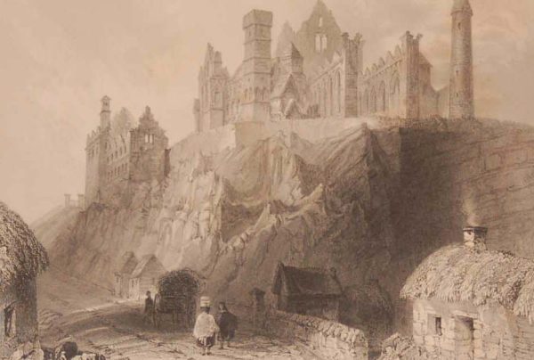 1841 Antique print a steel engraving of the Rock of Cashel, County Tipperary, Ireland . The print was engraved by T Turnbull and is after a drawing by William Bartlett.