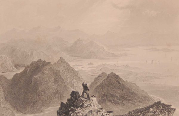 1841 Antique print a steel engraving of a Scene from Sugarloaf mountain Bantry Bay, Cork, Ireland . The print was engraved by J B Allen and is after a drawing by William Bartlett.