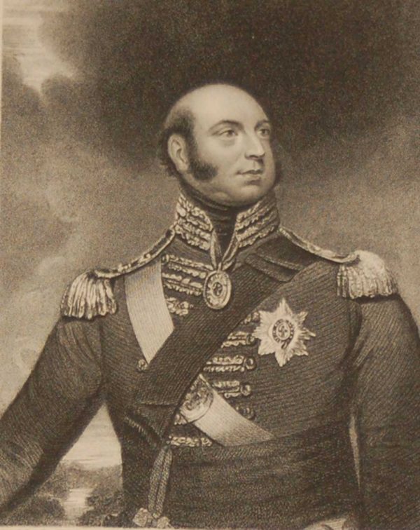 Antique print an engraving 1844 of Edward the Duke of Kent.  Engraved by E Scriven and painted by Sir W Beechey RA. Early Victorian period.