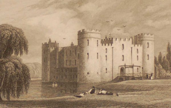 Sherbourn Castle Oxfordshire, antique print, an engraving from the late Georgian period. The original drawing by J P Neale and engraving by W Radclyffe.