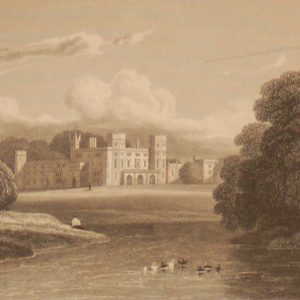 Sundorne Castle Shropshire, antique print, an engraving from the late Georgian period. The original drawing was done by J P Neale.