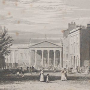 College Street Dublin, 1832 Antique Print.  The print was engraved by B Winkles and is after a drawing by George Pertrie.
