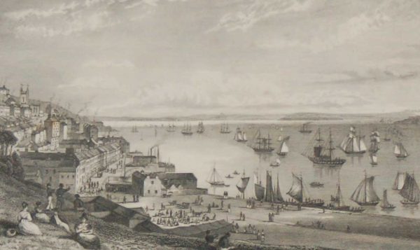 Cove Harbour Cork, looking toward Rostellan 1832 Antique Print. The print was engraved by Heath and is after a drawing by W H Bartlett.
