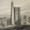 The Round Tower, Belfry & Church of Swords, 1832 Antique Print. The print was engraved by Robert Brandard and is after a drawing by George Pertrie.