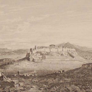 Antique print Greece, 1892 steel engraving of Athens from the hill of the museum.