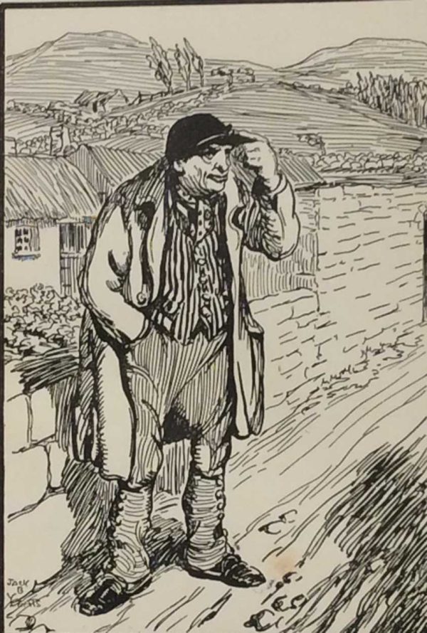 Antique print Jack B Yeats from 1912 titled The Old Huntsman, after a set of drawings that Yeats did looking at life in the West of Ireland. Very rare.
