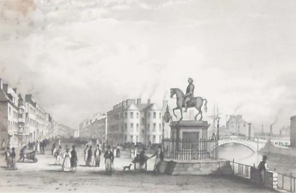 The Statue of George the Second South Mall, Cork, 1832 Antique Print. The print was engraved by Heath and is after a drawing by W H Bartlett.