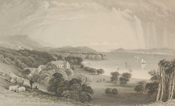 Antique print from 1832 of Bantry House, Cork, Ireland.  The print was engraved by J C Varrall and is after a drawing by William Bartlett.