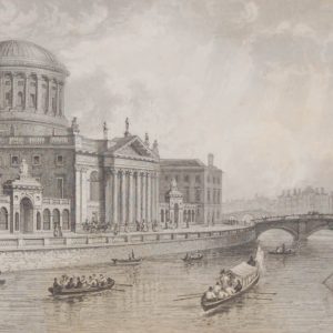 Antique print from 1832 of the Four Court's Dublin. The print was engraved by Owen and is after a drawing by William Bartlett.