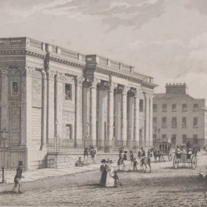 Antique print from 1832 of the Royal Exchange Dublin, which is now City Hall. The print was engraved by C I Smith and is after a drawing by William Bartlett.