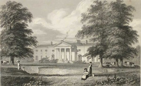 Antique print from 1832 of the Vice Regal Lodge Phoenix Park, Dublin now Áras an Uachtaráin. The print was engraved by J Mc Gahey and is after a drawing by George Petrie.