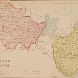 Antique colour Map of Tyrone & Down , the map was engraved by A Adlard and published by Hall and Virtue in London, produced between 1846 and 1850.