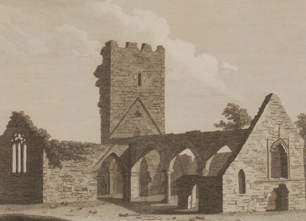 1797 antique print a copper plate engraving of Roscommon Abbey, Ireland, titled Plate 2.