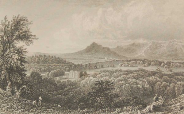 Antique print from 1832 of Curaghmore County Waterford. The print was engraved by Robert Brandard and is after a drawing by W H Bartlett.
