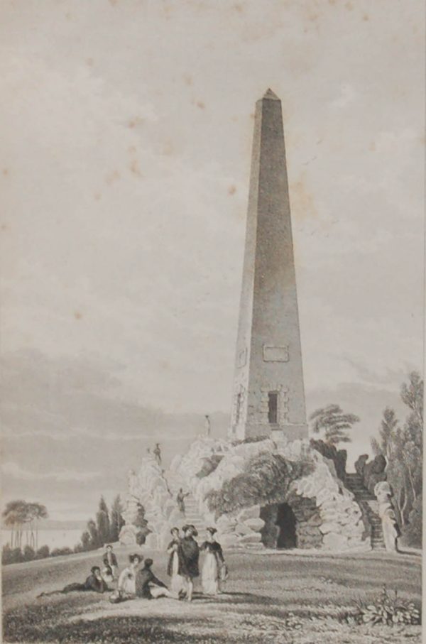 Antique print from 1832 of the Obelisk Newtown Park Dublin. The print was engraved by Benjamin Winkles and is after a drawing by George Petrie.