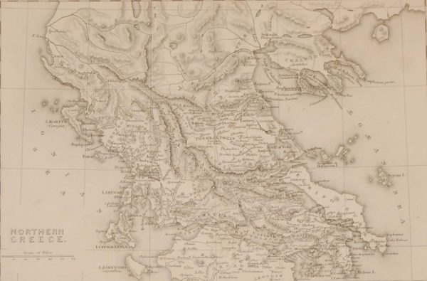 Antique map from the early Victorian period of Northern Greece. The map dates from 1840 and was drawn and engraved by J Dower, Pentonville, London.