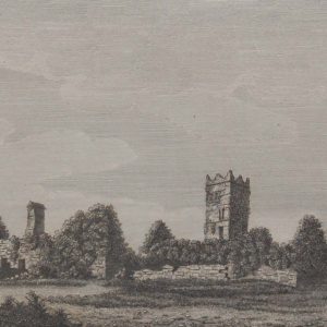 1797  antique print a copper plate engraving of Clare Abbey, County Clare, Ireland. The abbey is said to have been founded in 1189.