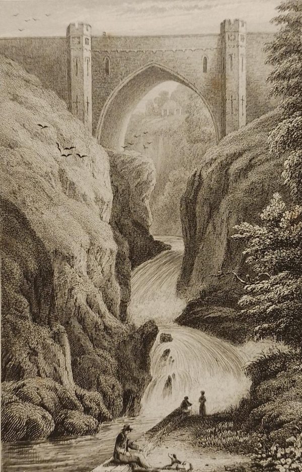 Antique print from 1832 of Poulaphuca Waterfall County Wicklow