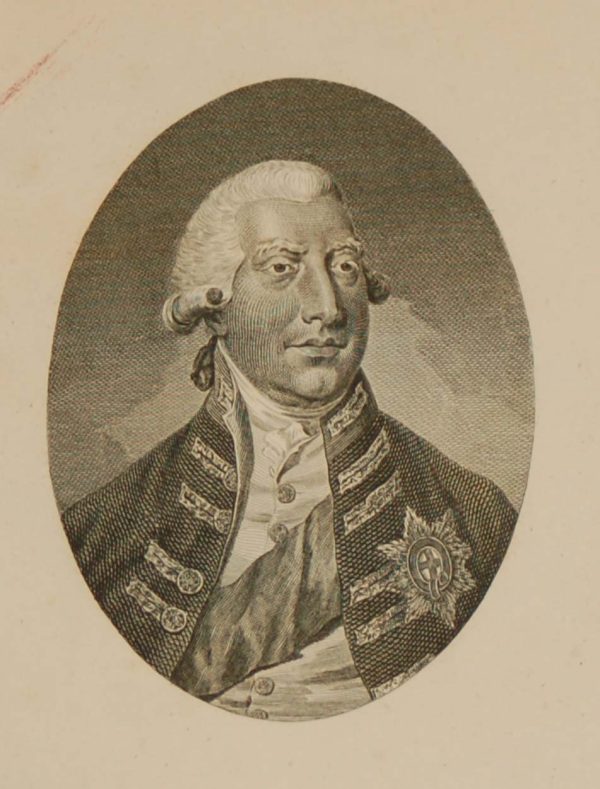 Engraving of George III as king. Bust length with tied wig, plain tie, coat with Garter star, and sash over left shoulder, titled His Britannic Majesty George III.