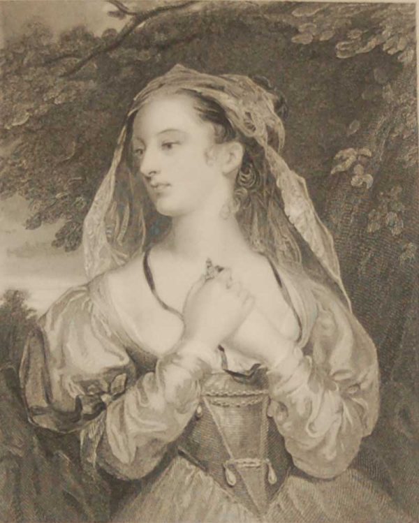 Antique Victorian print, an engraving published in 1840 after a painting by W R Faulkner, titled Helen. The work was engraved by H Robinson.