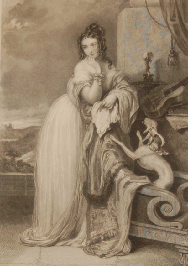 Antique Victorian print, an engraving published in 1840 after a painting by J Hayter, titled The Marquisa. The work was engraved by H T Ryall.