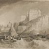 Antique Victorian print, an engraving published in 1840 after a painting by Clarkson Frederick Stanfield , titled Dieppe. Engraved by W Miller.