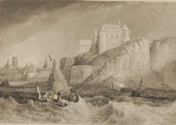 Antique Victorian print, an engraving published in 1840 after a painting by Clarkson Frederick Stanfield , titled Dieppe. Engraved by W Miller.