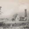Antique print from the 1840's of the Augustinian Abbey, Adare, County Limerick. With the castle of the Fitzgerald's and the Franciscan Abbey.