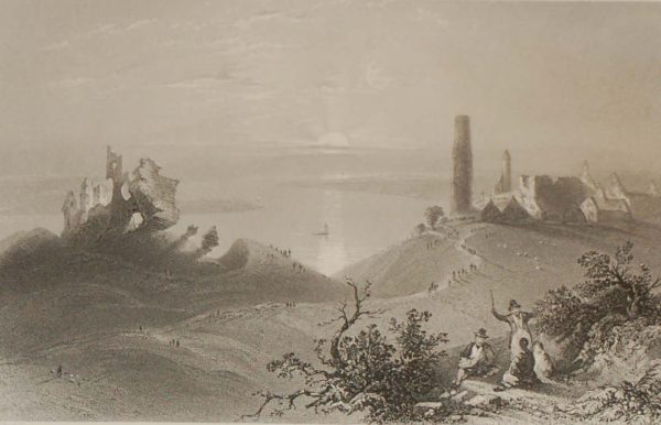 Set of three antique prints from the 1840's of Clonmacnoise in County Offaly.