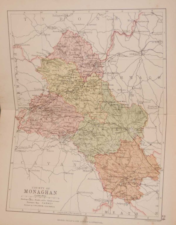 Antique colour map of the County of Monaghan, printed in 1881.
