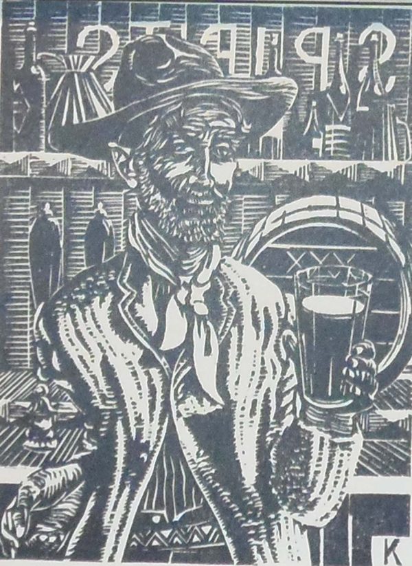 Harry Kernoff Woodcut Man with a pint of porter
