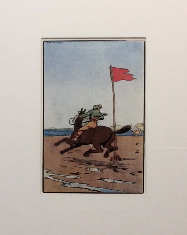 Antique print Jack B Yeats from 1912 titled Will He Catch Them, after a set of drawings that Yeats did looking at life in the West of Ireland. Very rare.