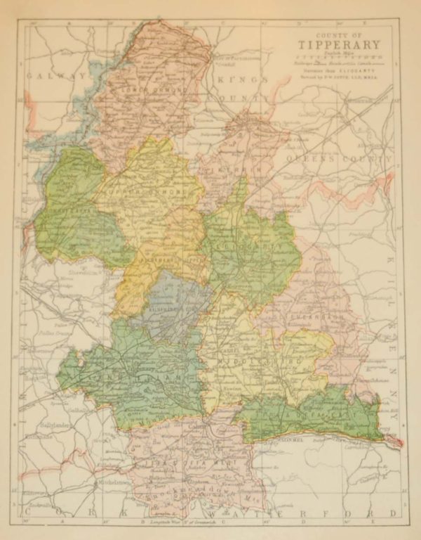 Antique map from 1902 of County Tipperary. The map breaks the county down into it’s historical baronies.