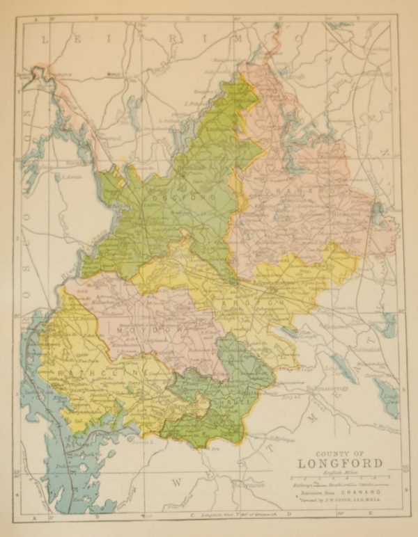 Antique map from 1902 of County Longford. The map breaks the county down into it’s historical baronies.