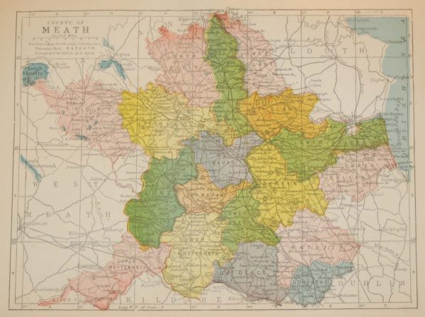 Antique map from 1902 of County Meath. The map breaks the county down into it’s historical baronies.
