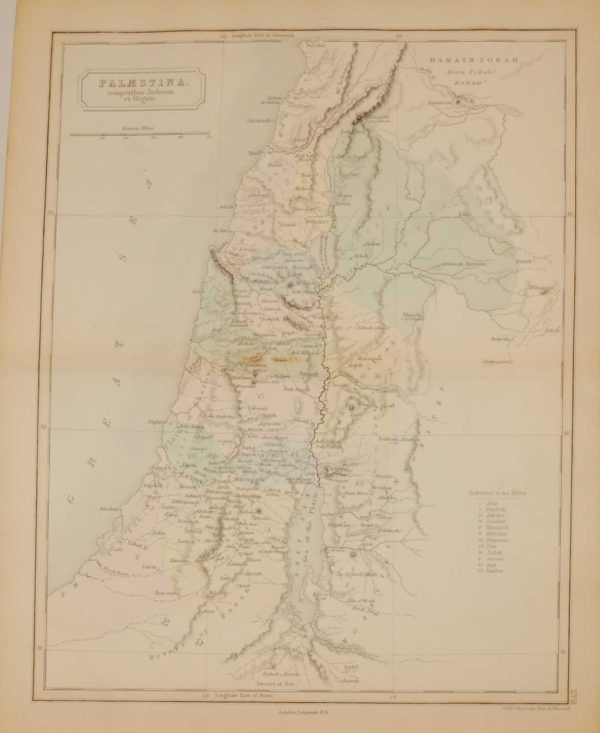 Palestine with tribes, map 1857