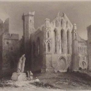 Antique prints, a set of 5, from the 1840's of Cashel County Tipperary, Ruins at Cashel, Rock of Cashel, Approach to Cashel, Interior of Cashel Abbey, Cormac's Chapel.
