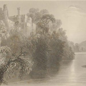 1841 Antique print a steel engraving of Lismore Castle in Waterford. The print was engraved by E Benjamin and is after a drawing by William Bartlett.