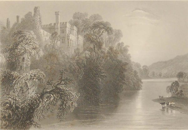 1841 Antique print a steel engraving of Lismore Castle in Waterford. The print was engraved by E Benjamin and is after a drawing by William Bartlett.