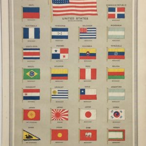 Antique print from 1907 of American, Asiatic and African flags.